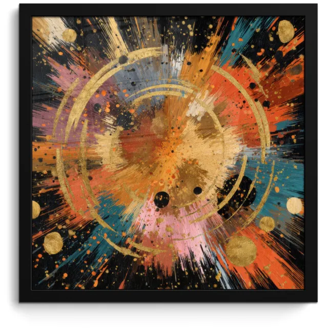 FrameYourWall Poster in lijst - Fotolijst 40x40 cm - Posters - Explosie - Verfstructuur - Goud - Abstract - Posterlijst zwart - Decoratie - Wanddecoratie woonkamer - Muurdecoratie slaapkamer