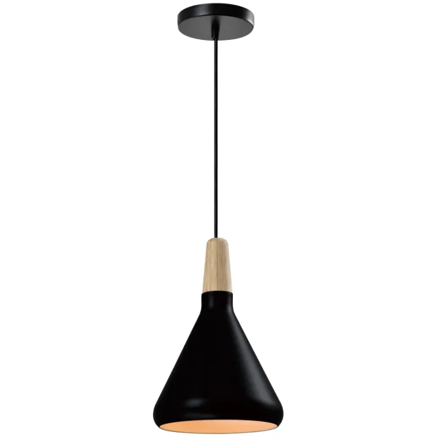 QUVIO Hanglamp Scandinavisch - Kegel design - Houten kop - D 17 cm - Zwart