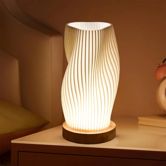 QTTVBTNA Nachtlamp - LED Nachtlicht - USB-oplaadbare tafellamp - 3D-geprinte dimbare nachtlamp met houten voet, geschikt voor nachtkastjes in de slaapkamer, bruiloften, feesten, evenementen op het terras, binnen- en buitenlocaties - 11*20.5cm wit