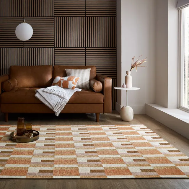 flycarpets Laagpolig Vloerkleed Riley Block - Geometrisch - Terracotta / Oranje