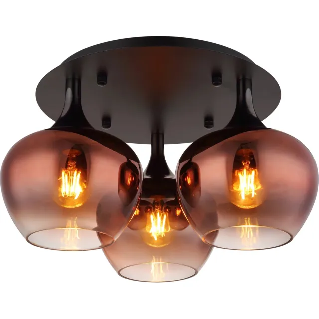 Globo Plafondlamp MAXY ø45CM E27 Matt zwart 3-Lichts Koper