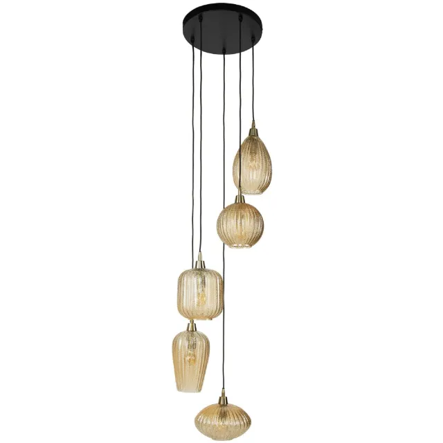 Nest of Nora Hanglamp Milo - Getrapt 5-lichts glas V-vorm - Amber Oranje