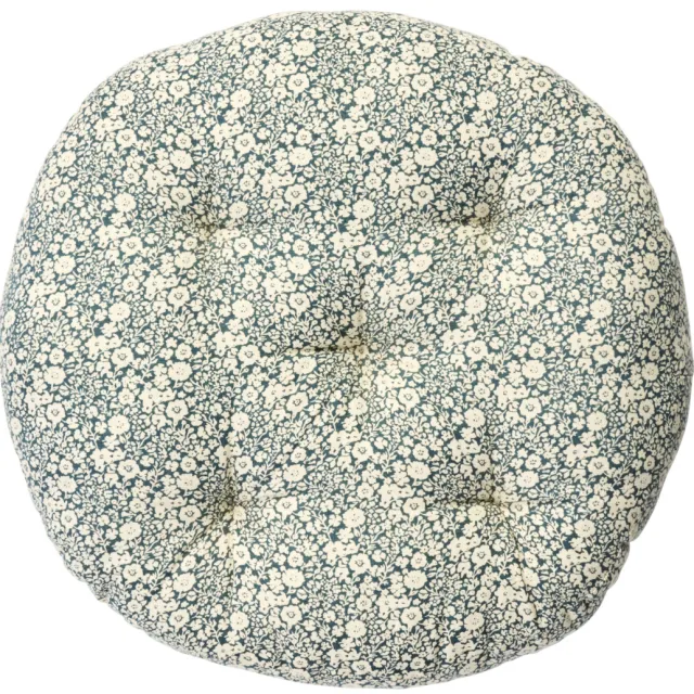 Madam Stoltz ronde katoenen gebloemde sierkussen 45x45 cm - blauw/crème