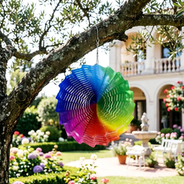 OEMG Regenboog windspinner, 30 cm roestvrij staal, vogelverschrikker, hangdecoratie voor tuin, terras en balkon