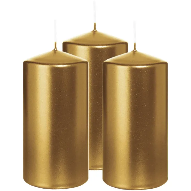 Wiedemann Cilinderkaars/stompkaars - 3x - metallic goud - 12 x 6 cm - 33 branduren - zuilkaarsen Goudkleurig