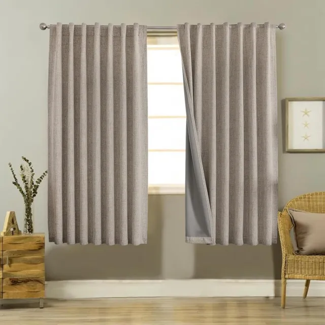 Unyqoos ® Volledig Verduisterende Gordijnen Met Luxe Linnen Uiterlijk Voor Optimale Warmte-Isolatie Bruin