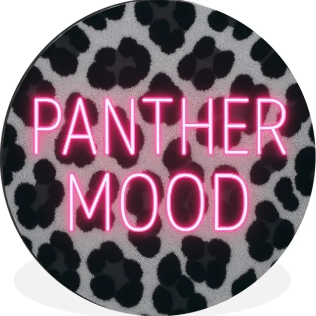 WallCircle Wandcirkel - Muurcirkel - Panterprint - Zwart - Neonletters - Roze - Aluminium - Dibond - 30x30 cm - Binnen en Buiten Panterprint - Tekst