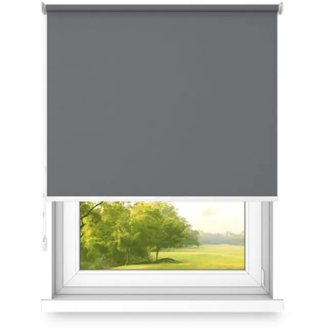 time4blinds Rolgordijnen Verduisteringsrolgordijn Vrijhangend rolgordijn zonder cassettemuur of plafondmontage UV-bescherming Thermische eigenschappen Solide 130x140 cm Licht antraciet - rechts