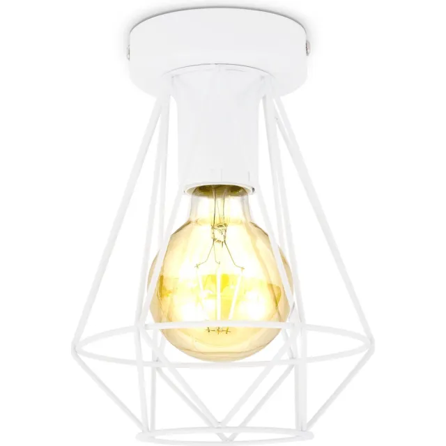 B.K.Licht Decoratieve Witte Plafondlamp - metaal - industriël - draad - Ø16.5cm - met E27 fitting - excl. lichtbron