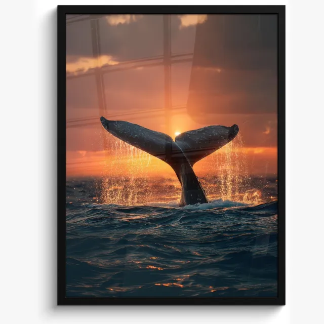 FrameYourWall Poster in lijst - Fotolijst 50x70 cm - Posters - Walvis staart - Water - Zonsondergang - Posterlijst zwart - Decoratie - Wanddecoratie woonkamer - Muurdecoratie slaapkamer
