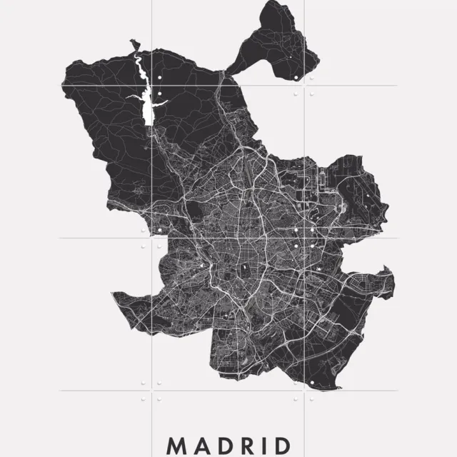 IXXI Madrid City Map, Kunst in Kaart - 60 x 80 cm - Grote wanddecoratie en posters - Minimalisme, Abstract, Geometrische Kunst, Digitale Kunst Zwart / Monochroom / Zwart en wit