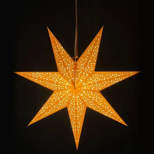 MoreThanHip Kerstster papier met verlichting 'Luma' - 7 punten - 45 cm diameter, 17 cm diep - Incl. USB-LED-verlichtingsset (5 m. snoer, schakelaar en bevestigingsclip) – Kerst Raam decoratie - Kerstversiering - Kerstverlichting - Kerst ster voor binnen goud