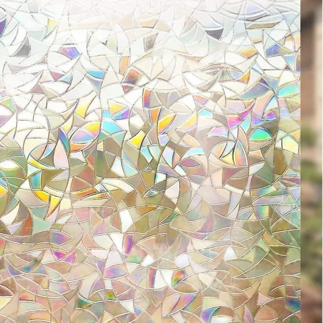 Ibenzoa Zelfklevende 3D Raamfolie met Regenboogeffect voor Bescherming en Privacy, 90 x 400 cm transparant