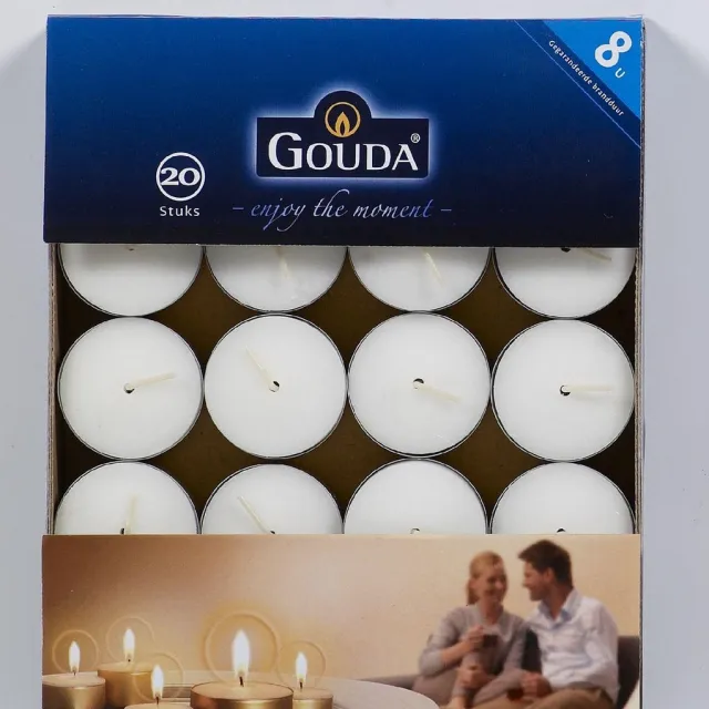 Gouda Waxinelichten 8 uur doos 30 wit (per 4 stuks)