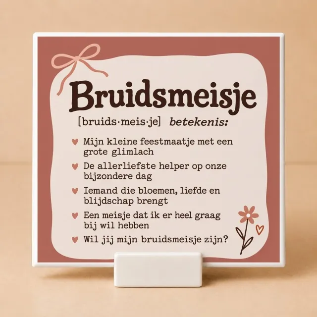 Bedruk King Bruidsmeisje vragen Tegeltje met Houdertje – Warm Blush Cadeau voor Bruiloft – Origineel Bruidsmeisje Cadeau 15X15 - Met Houdertje - Warm Blush
