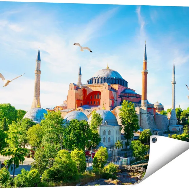 Gards Tuinposter Hagia Sophia Moskee in Istanbul - 80x60 cm - Tuindoek - Tuindecoratie - Wanddecoratie buiten - Tuinschilderij Multikleur