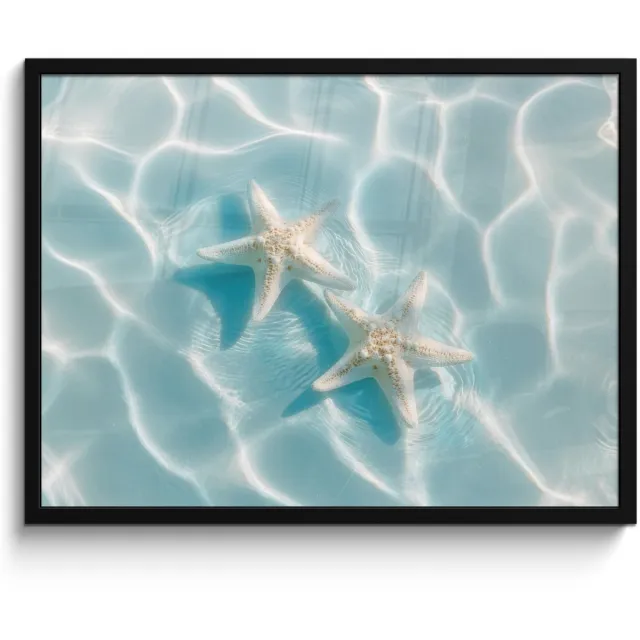 FrameYourWall Poster in lijst - Fotolijst 80x60 cm - Posters - Zeesterren - Golvend water - Rustgevend - Posterlijst zwart - Decoratie - Wanddecoratie woonkamer - Muurdecoratie slaapkamer