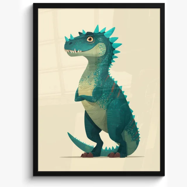 FrameYourWall Poster in lijst - Fotolijst 60x80 cm - Posters - Dinosaurus - Turquoise - Stekels - Posterlijst zwart - Decoratie - Wanddecoratie woonkamer - Muurdecoratie slaapkamer Dinosaurus - Stekels