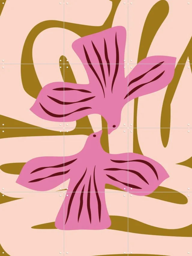 IXXI Rosy Joy, Studio Wool - 60 x 80 cm - Grote wanddecoratie en posters - Illustraties, Abstract, Speels, Kleurrijk, Retro, Digitale Kunst, Gang Warme kleuren / Roze