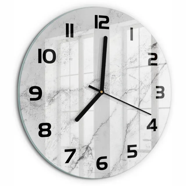 TULUP Wandklok - Marmer Glazen Klok Met Print - fi30 cm - Wit Wandklok Glas Met Motief - Zwarte handen - Ronde Klok - Wandklok Glas Decoratie - Gekleurde Glazen Klok