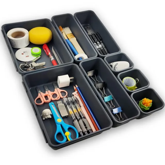 Huahuanghui Lade-organizersysteem, 8-delige aparte lade-organizer, organizer-opbergdoos voor thuis, badkamer-make-uporganizer, voor kantoor/slaapkamer/kaptafel/badkamer