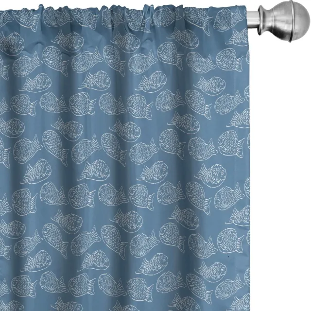 ABAKUHAUS Marine – 2x75x175 cm – Voorhangpaneel – Microvezel, Halfdonker, Digiprint Blauw