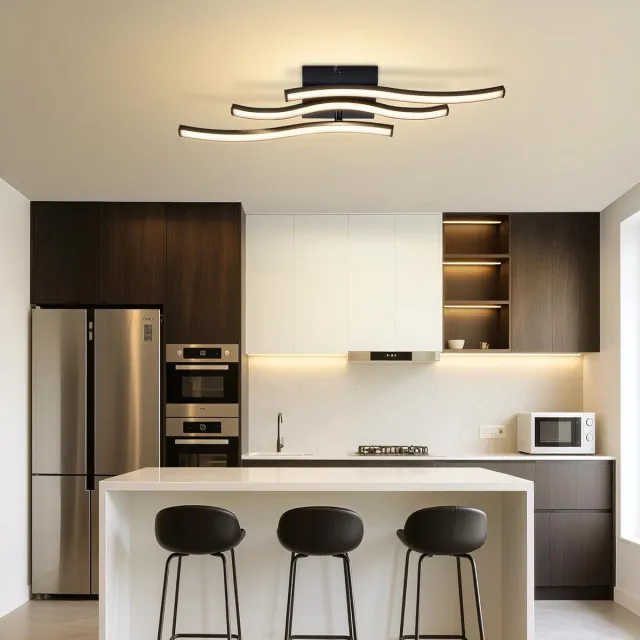 Glitzerlife Plafondlamp - 3 LED Lichtbuizen - Warmwit 3000K - Kunststof - Ø51,5cm - Zwart - Plafondverlichting voor Wohnzimmer Küche