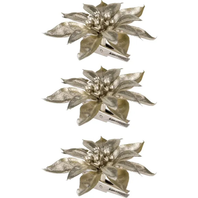 Cosy&Trendy Cosy & Trendy kerstster champagne glitter - 4x stuks - 9 cm - op clip - decoratie bloem - kerstboom bloemen