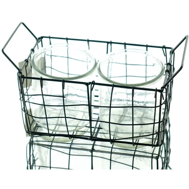 Freese windlicht draadmand met handvatten 21 x 12 cm - glas Naturel
