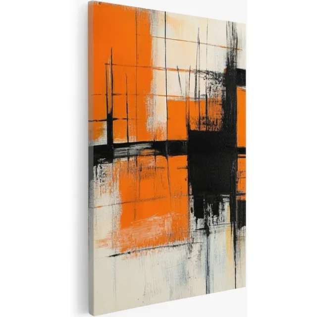 Saammp Canvas Schilderij - Oranje zwart dynamiek - Abstract - 30x45 - Foto op canvas - Wanddecoratie - Muurdecoratie Woonkamer - Slaapkamer decoratie - Canvas Print Multicolor