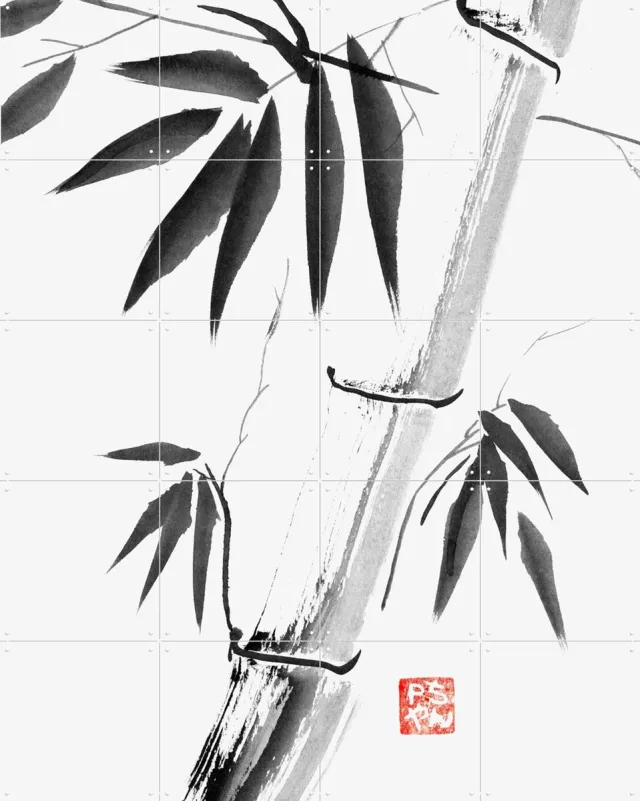 IXXI Bamboo Clear Petit, Péchane - 80 x 100 cm - Grote wanddecoratie en posters - Ukiyo-e, Illustraties, Woonkamer, Slaapkamer, Mancave, Botanisch Lichte tinten / Monochroom / Zwart / Zwart en wit