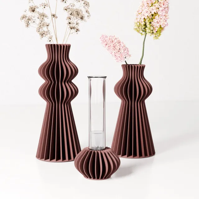 Fleuriek Design vazen set van 3 met reageerbuisje - Rood - Kleine bloemenvaasjes voor tafeldecoratie
