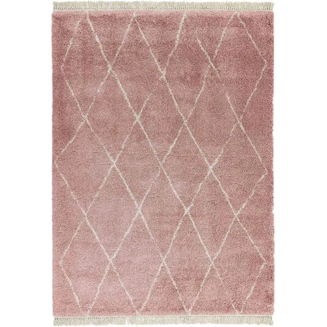 Eazy Living Easy Living - Rocco-Pink-Diamond Vloerkleed - 160x230 - Rechthoek - Berber,Shaggy Tapijt - Landelijk - Beige, Roze
