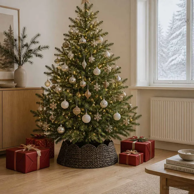 vidaXL Kerstboomkraag Rond Zwart Dia. 75 x 25 cm Waterhyacint