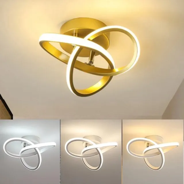 Mrilary Modern Led Ceiling Light Fixture,3000K/4500K/6000K Gold Led Hallway Light Fixtures Ceiling Lamp for Hallway Bedroom Bathroom Kitchen Balcony Stair Aisle Ceiling Lamp Curved Design (Gold) Goud driekleurig licht