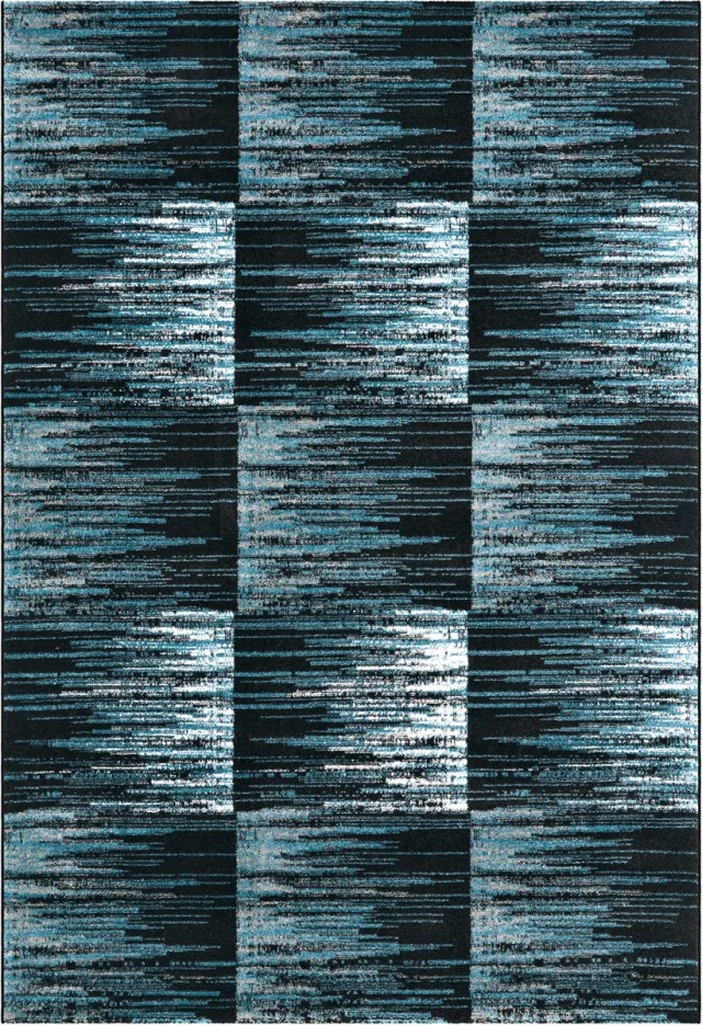 Padiro design laagpolig vloerkleed 240 x 300 cm - turquoise - geometrisch ruiten- en blokkenpatroon - voor vloerverwarming - van polypropyleen, jute en katoen blauw