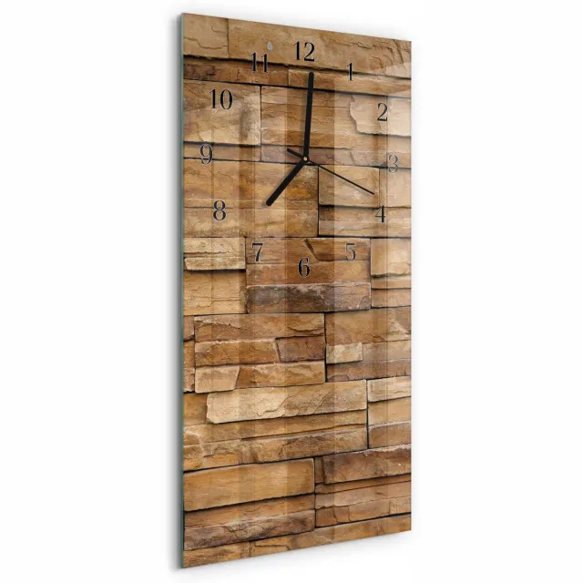 TULUP Wandklok - Klinker Moderne Wandklok Glas - 30x60 cm - Bruin Wandklok Glas Decoratie - Zwarte Handen - Rechthoekige Wandklok - Glazen Klok Met Print - Wandklok Glas Met Motief Bruin - Klinker