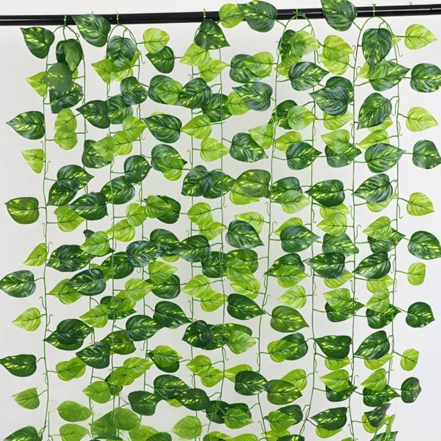 FLITI Bonte Kunst Pothos Slingers – Kunstmatige Pothos – UV-Bestendig – Voor Binnen & Buiten, Tuin, Balkon, Pergola & Woondecoratie – Groen/Geel – 2,3 m – 12 Stuks