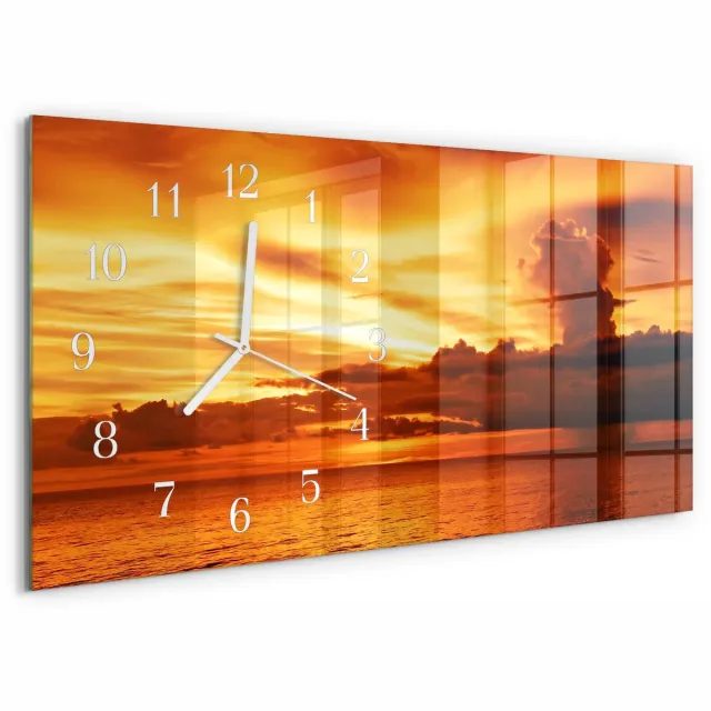 TULUP Wandklok - West Moderne Glazen Wandklok - 60x30 cm - Oranje Wandklok Glas Met Motief - Witte Handen - Rechthoekige Wandklok - Moderne Wandklok Glas - Wandklok Glas Decoratie Oranje - West