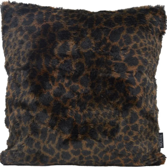NOVÉE Fluffy Luipaard Bruin Kussenhoes | 45 x 45 cm | Polyester / Imitatiebont Zwart/Bruin