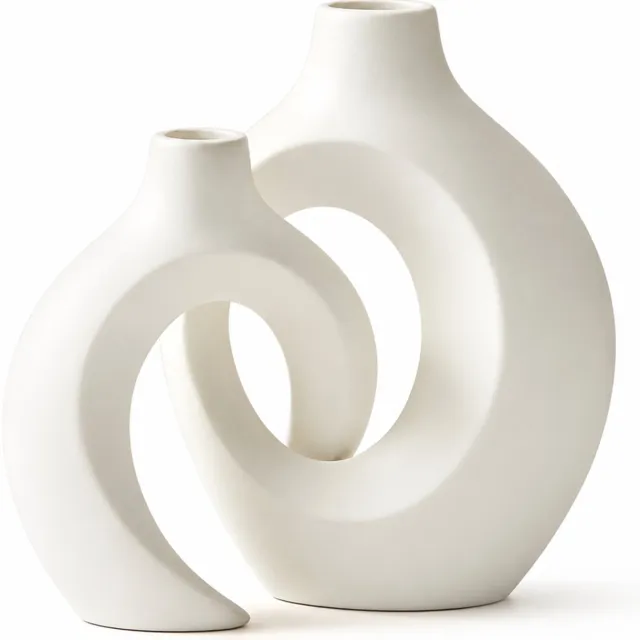 SWGOTA Witte 3D-geprinte decoratieve vaas met open ringvorm - modern woonaccessoire voor woonkamer en kantoor
