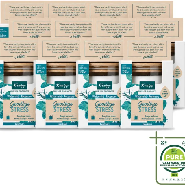 Kneipp 12 x Kneipp - Geurkaars - Goodbye Stress - Watermunt & Rozemarijn - 20 branduren - Grootverpakking - Vaatwasstrips - Geurkaars - Ontspanning - Stress - Rust - Wellness Wit