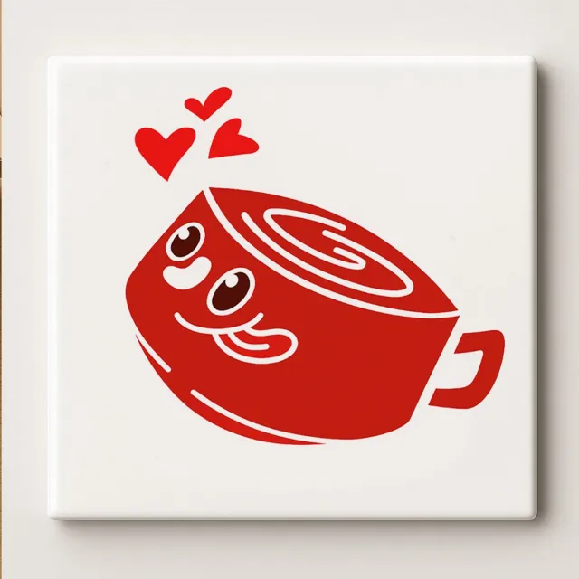 Nevolis Schattige Rode Koffiekop Ontwerp Keramische Tegel – 15x15 cm Decoratieve Wandtegel voor Keuken of Café Multi Color