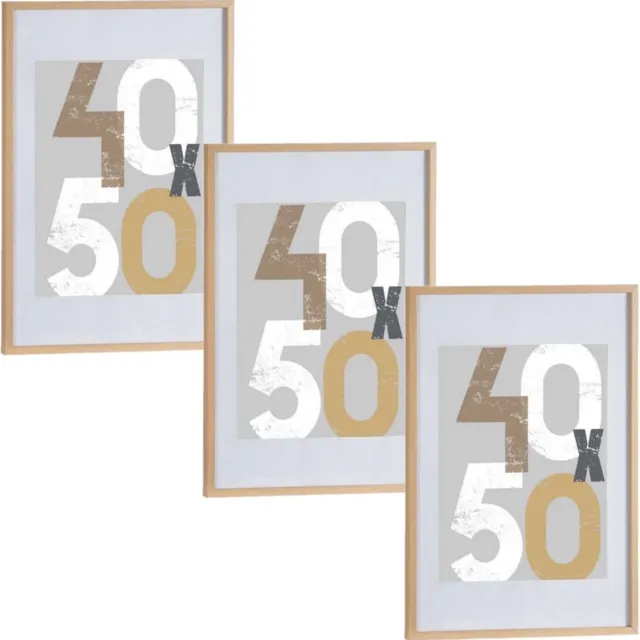 Arte r 3x stuks houten fotolijst - bruin - 50 x 70 cm - fotolijstje - met passe-partout - decoratie