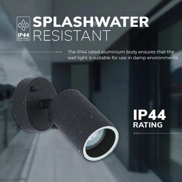 HOFTRONIC Voordeelverpakking van 2 Lago Wandlampen kantelbaar - IP44 waterdicht voor binnen en buiten - GU10 5 Watt 400 Lumen - 6500K Daglicht wit licht - Zwart - Dimbaar - Wandspot voor tuin, badkamer, slaapkamer