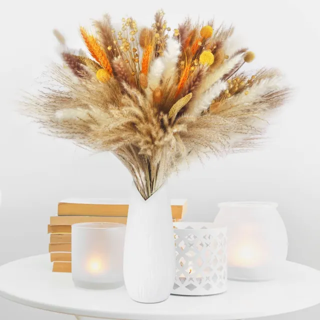 Famanu Gedroogde bloemen voor herfstdecoratie, pampasgras voor bruiloften en feestdecoraties in boho-stijl Zwart