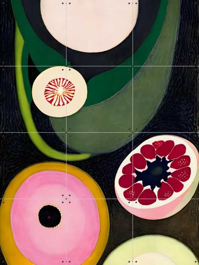 IXXI Seed of Imagination, Artclaud - 60 x 80 cm - Grote wanddecoratie en posters - Illustraties, Abstract, Kleurrijk, Olieverf, Studeerkamer, Keuken Roze / Zwart / Groen
