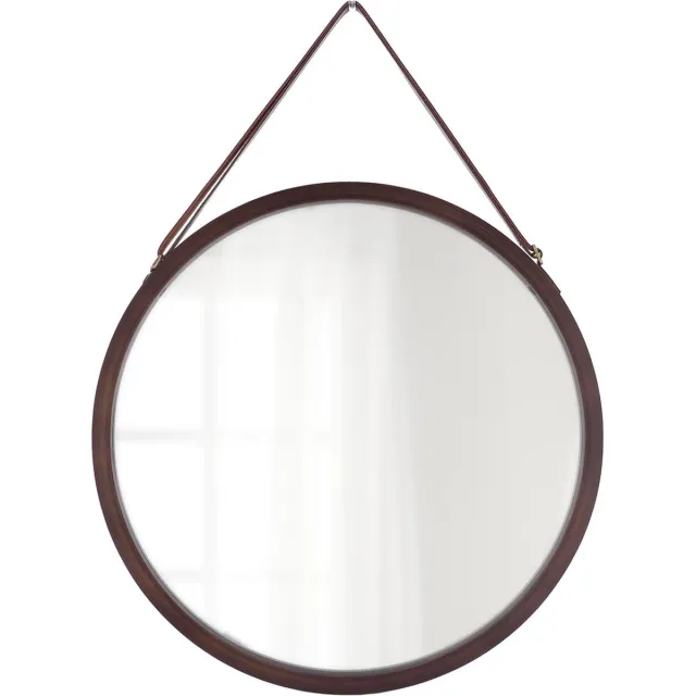 Tendance Wandspiegel aan ophangkoord - rond - bamboe - frame kleur donkerbruin - 38x38 cm