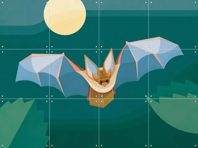 IXXI Vleermuis, Elke Uijtewaal - 80 x 60 cm - Grote wanddecoratie en posters - Digitale Kunst, Geometrische Kunst, Fantasierijk, Illustraties Donkere tinten / Blauw