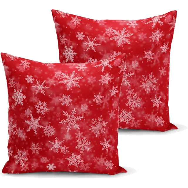 De Groen Home Kussensloop - kussenhoes - Sierkussenhoes - hoes voor sierkussens set van 2 stuks - 45x45 - Donkerrood-Oranje met sneeuwvlokken - Kerstnacht - Kussenslopen